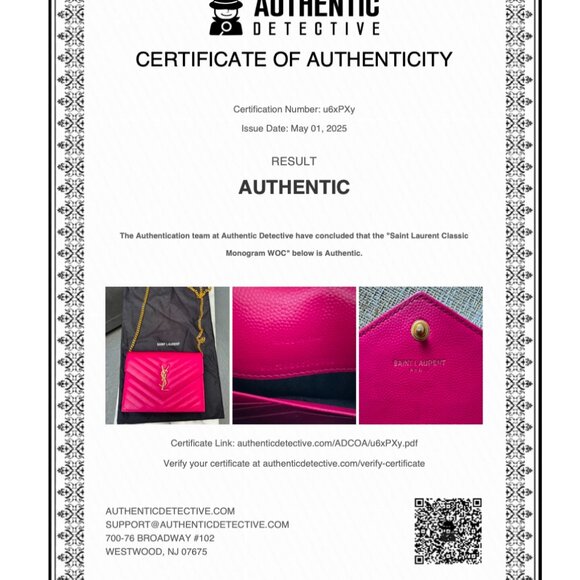 YSL Saint Laurent Bright Pink Chevron Quilted Caviar Leather Wallet on Chain WOC - Picture 11 of 17